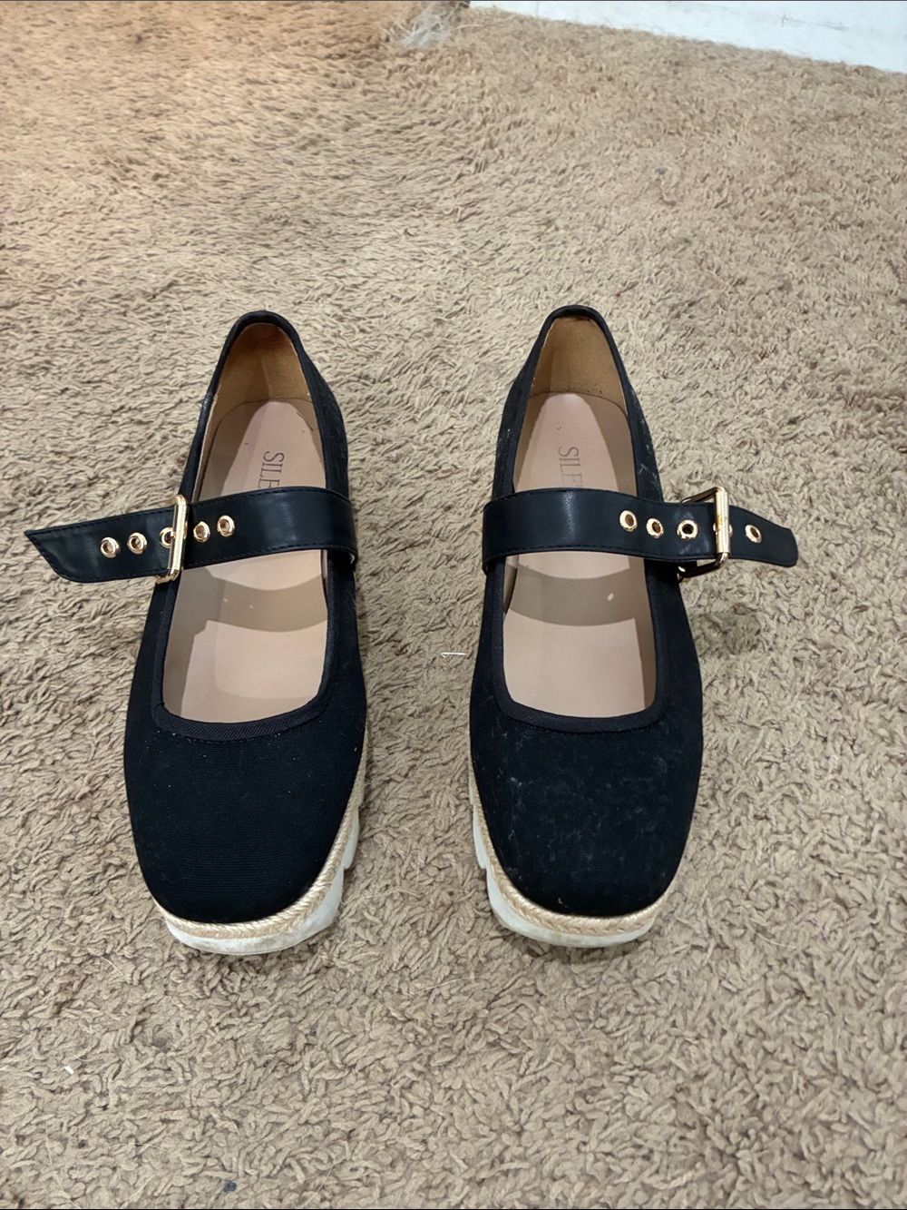 Black Mary Jane Espadrille Platform with Gold Buckle from Anthropologie